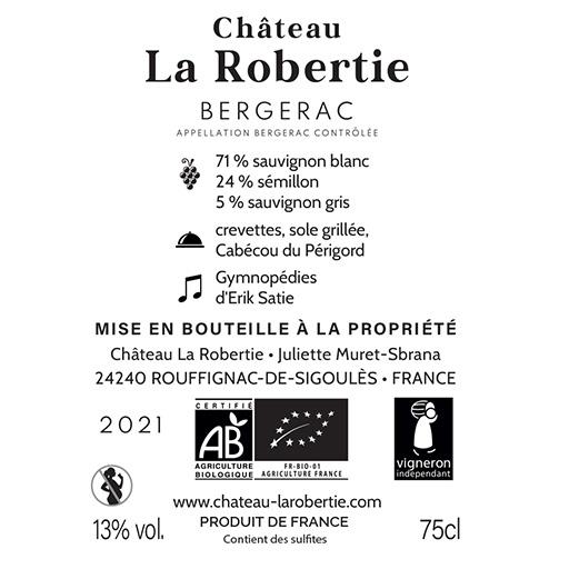 Bergerac blanc sec 2021 Château La Robertie