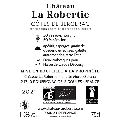 Côtes de Bergerac moelleux 2021 Château La Robertie